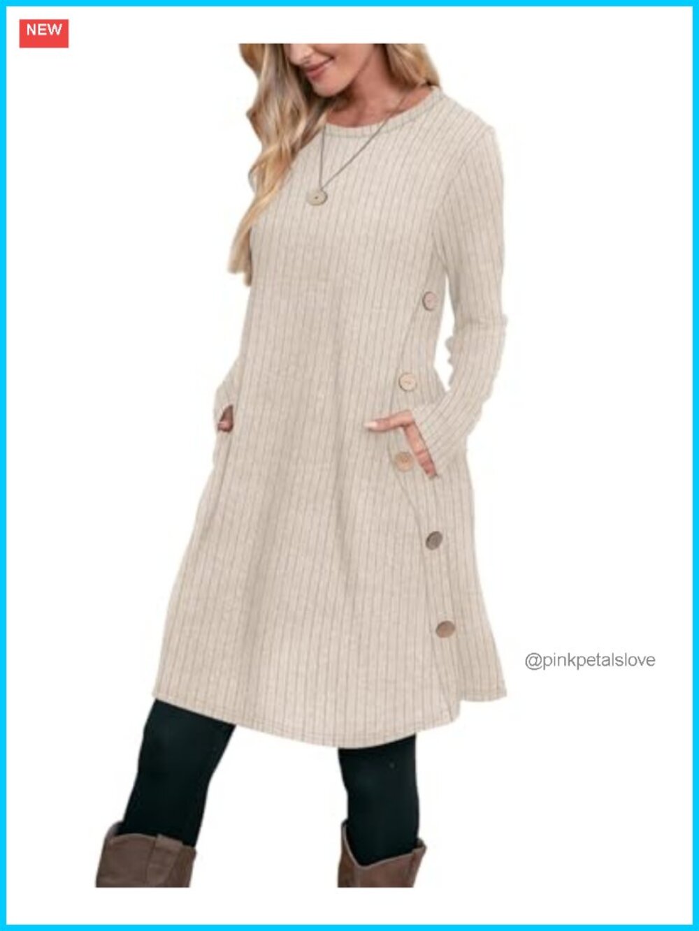 Women's Long Sleeve A-Line Dress with Pockets Crew Neck Casual Fall Winter